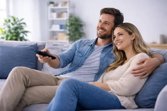 A family watching GaroxTv on the living-room television